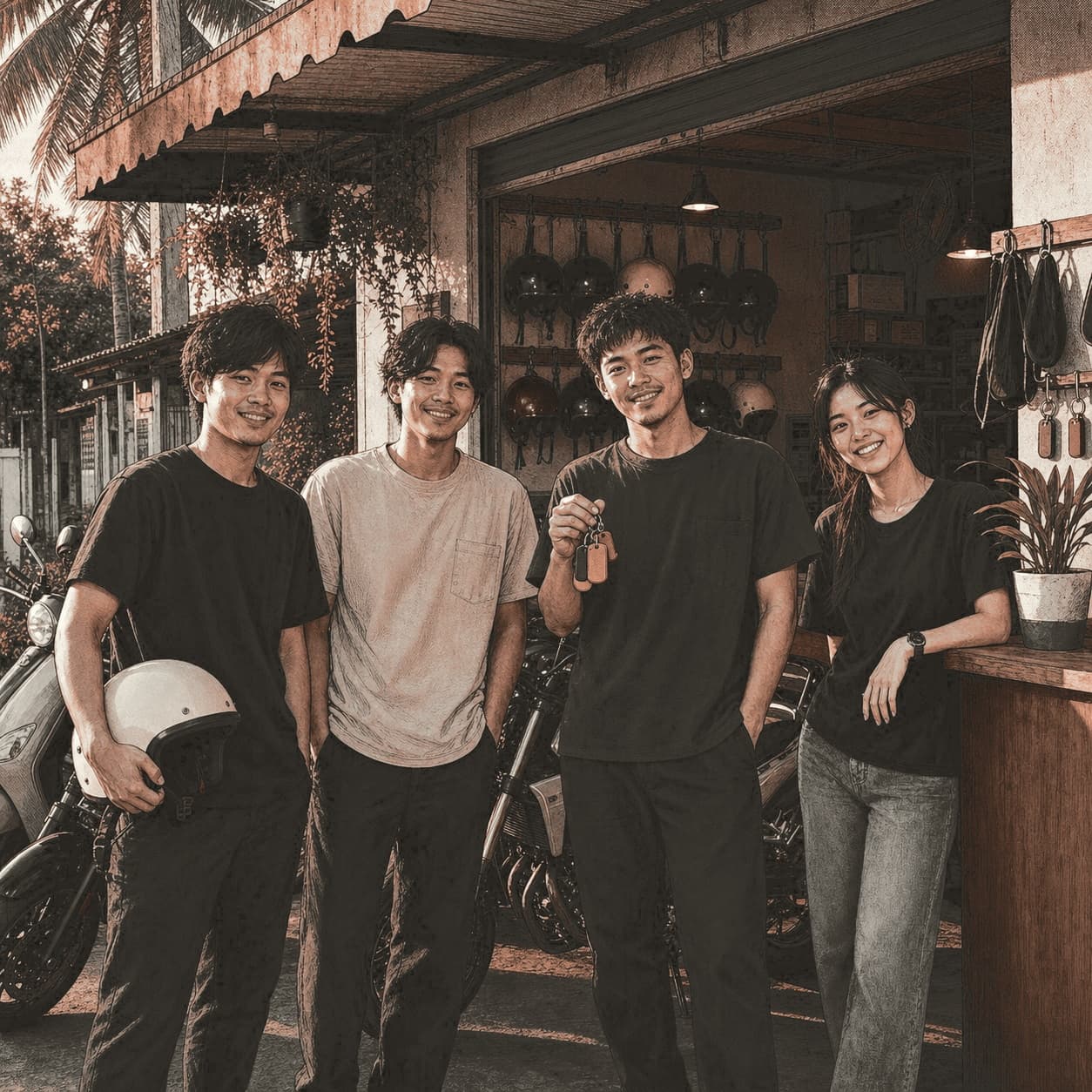 The Hua Hin Bikes team outside the shop.