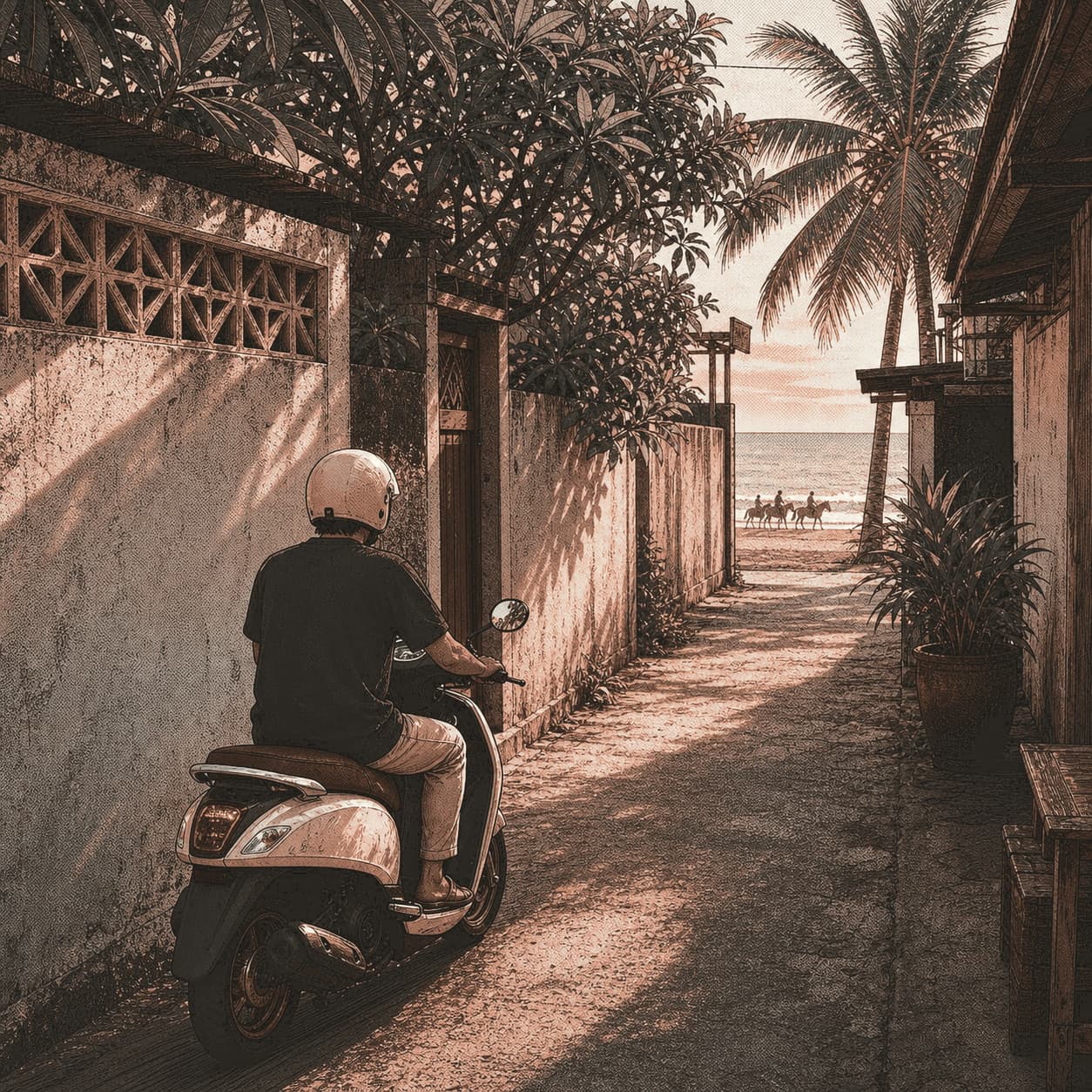 A quiet coastal lane in Hua Hin leading to the beach.