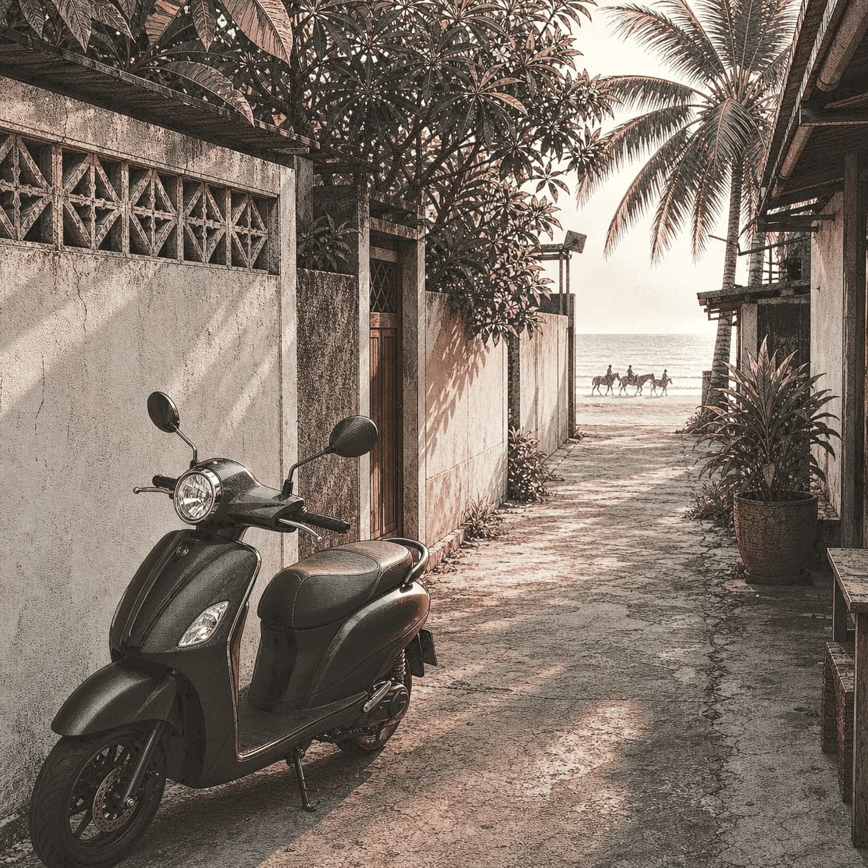 A quiet coastal lane in Hua Hin leading to the beach.